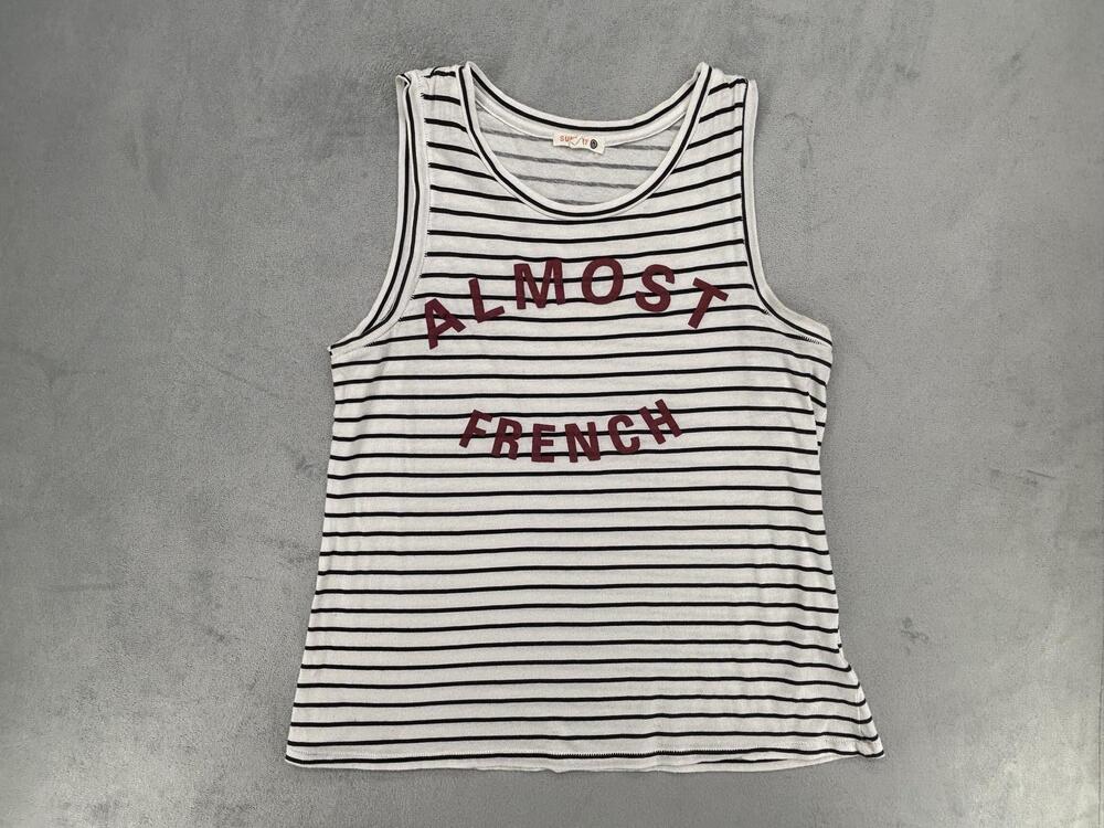 Sundry Tank Top Womens 1 White Striped Almost French Graphic 100% Cotton